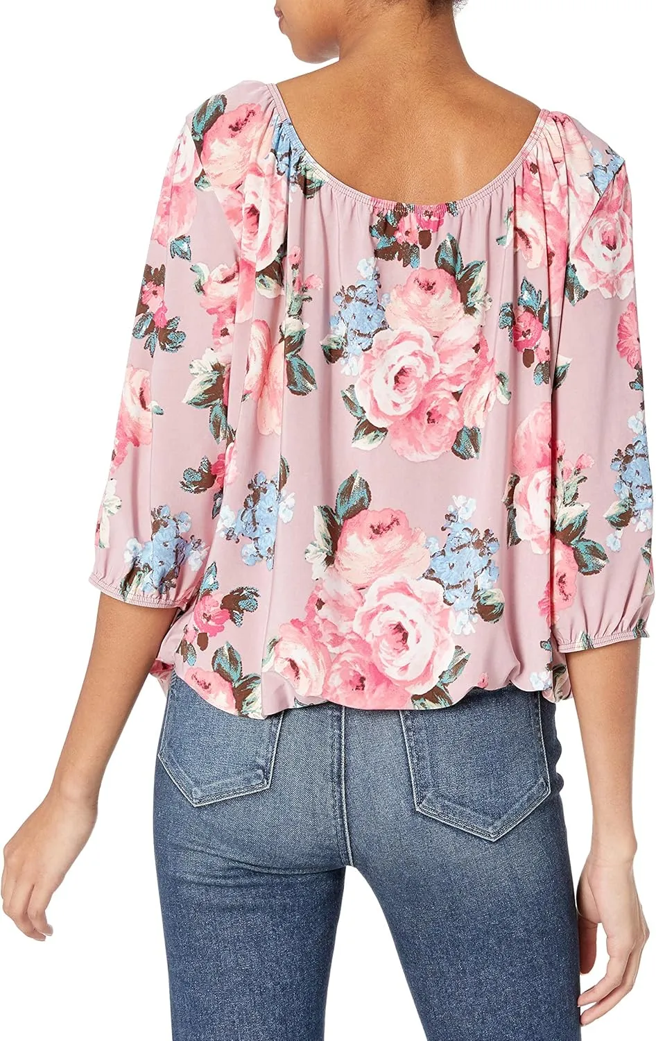 Star Vixen Women's 3/4 Sleeve, Front Tie Peasant Top