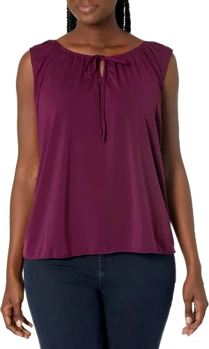 Star Vixen Women's Sleeveless Peasant Top with Tie Neck
