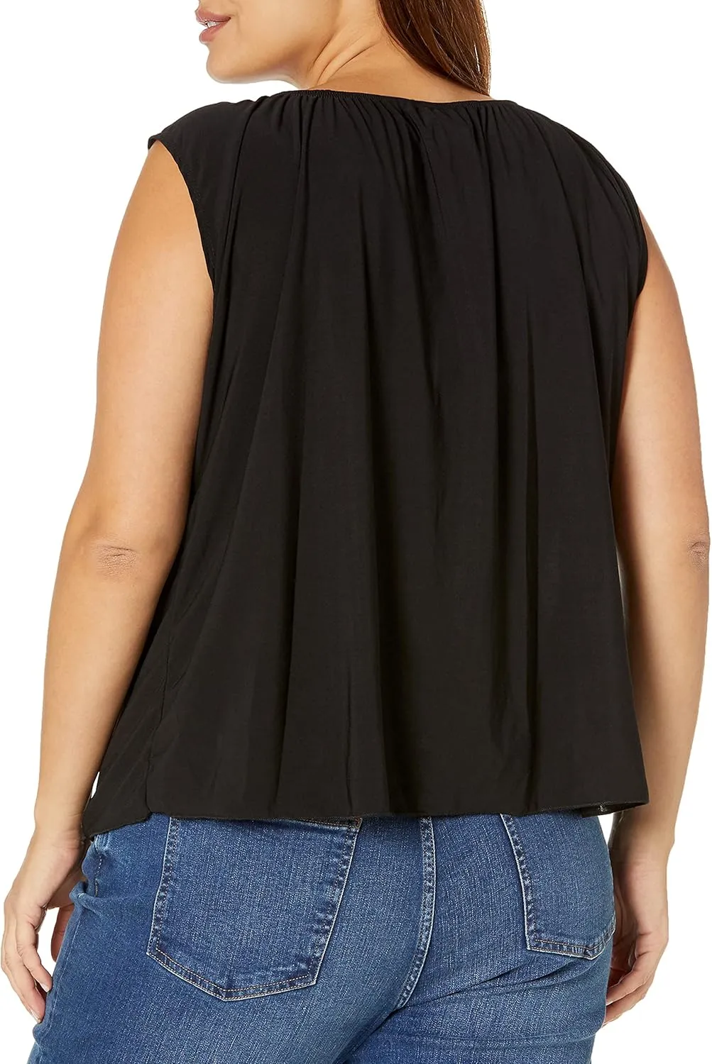 Star Vixen Women's Sleeveless Peasant Top with Tie Neck