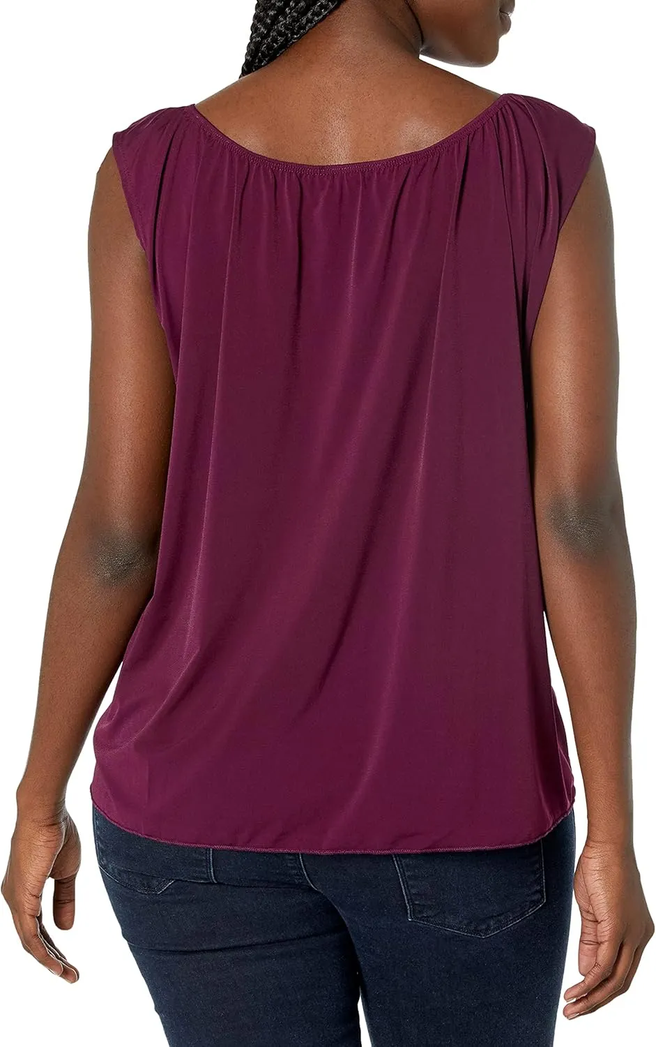 Star Vixen Women's Sleeveless Peasant Top with Tie Neck