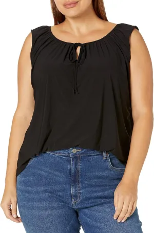 Star Vixen Women's Sleeveless Peasant Top with Tie Neck