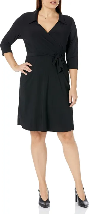 Star Vixen Women's Three-Quarter-Sleeve Faux Wrap Dress
