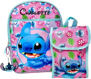 Stitch Backpack for Kids, Officially Licensed, Book Bag Lunch Box, Back to School Travel Tote Bags, Personalized with Custom Name (Pink Stitch)