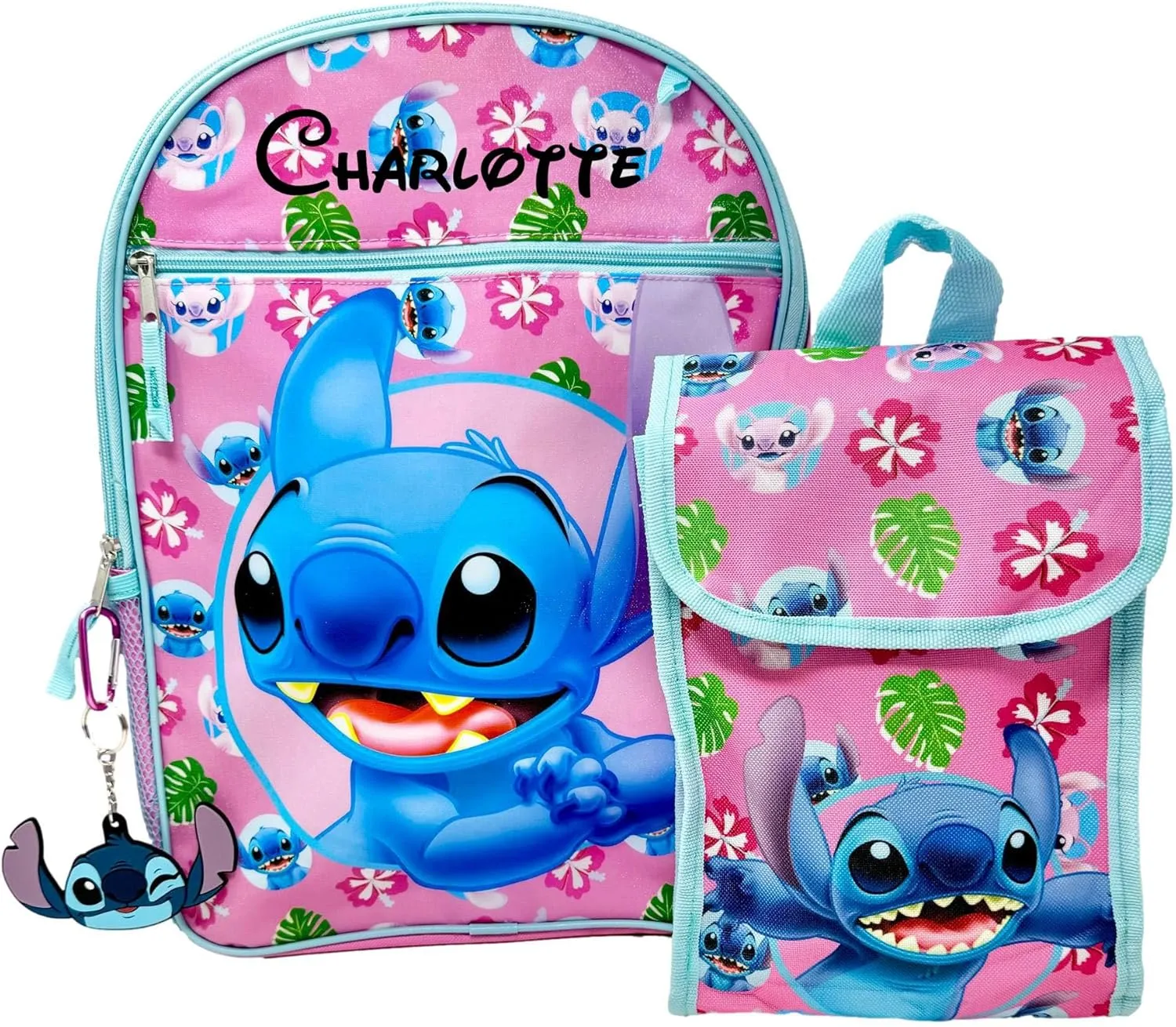 Stitch Backpack for Kids, Officially Licensed, Book Bag Lunch Box, Back to School Travel Tote Bags, Personalized with Custom Name (Pink Stitch)