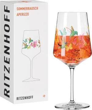 Summer Rausch No. 12 2841012 Aperitif Glass 500 ml with Colourful Hummingbird Motif Made in Germany, Orange, Green, Pink