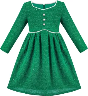 Sunny Fashion Girls Dress Christmas Hat Red Velvet Long Sleeve Holiday Size 4-14