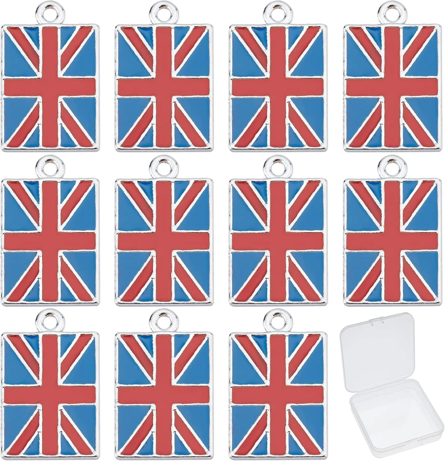 SUNNYCLUE 1 Box 30Pcs UK Flag Charms Patriotic Double-Sided Enamel British Union Jack Keyring Car Bag Charm Rectangle Charm Bulk for Jewelry Making Charms Phone Handbags Wallet Hanging DIY Supplies