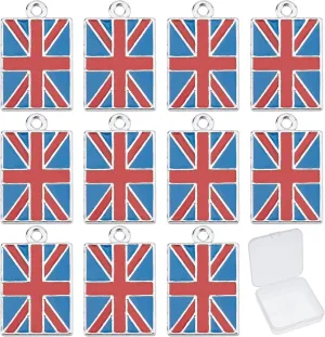 SUNNYCLUE 1 Box 30Pcs UK Flag Charms Patriotic Double-Sided Enamel British Union Jack Keyring Car Bag Charm Rectangle Charm Bulk for Jewelry Making Charms Phone Handbags Wallet Hanging DIY Supplies