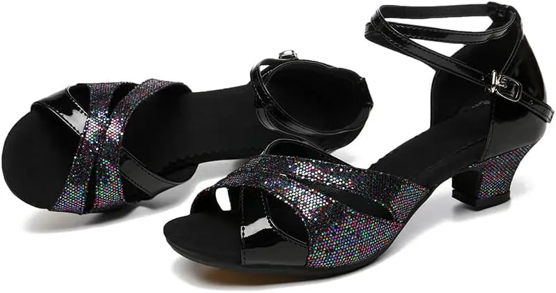 SWDZM Glitter Latin Dance Shoes for Women Salsa Bachata Ballroom Performance Dance Shoes Outdoor