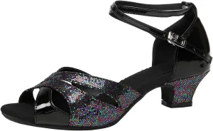 SWDZM Glitter Latin Dance Shoes for Women Salsa Bachata Ballroom Performance Dance Shoes Outdoor