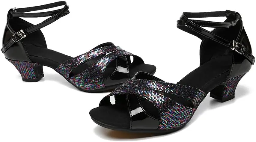 SWDZM Glitter Latin Dance Shoes for Women Salsa Bachata Ballroom Performance Dance Shoes Outdoor