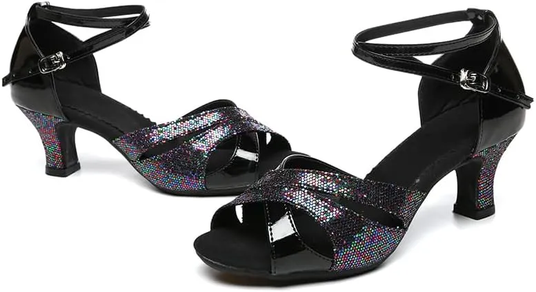 SWDZM Glitter Latin Dance Shoes for Women Salsa Bachata Ballroom Performance Dance Shoes Outdoor