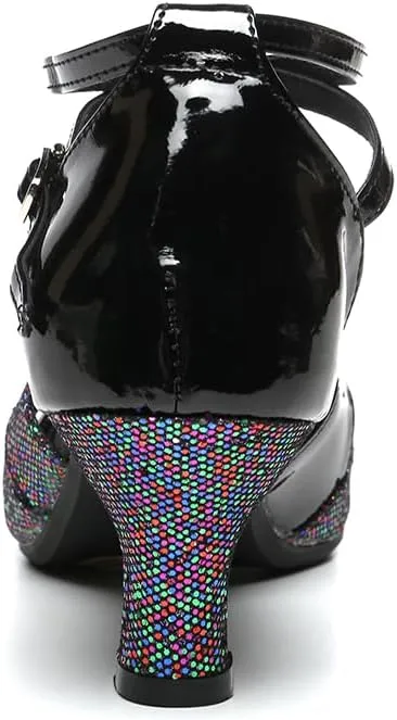 SWDZM Glitter Latin Dance Shoes for Women Salsa Bachata Ballroom Performance Dance Shoes Outdoor