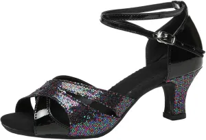 SWDZM Glitter Latin Dance Shoes for Women Salsa Bachata Ballroom Performance Dance Shoes Outdoor