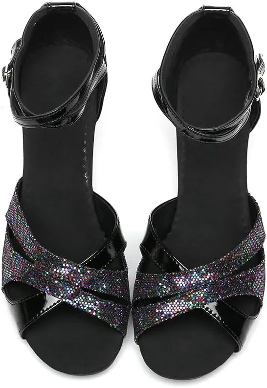 SWDZM Glitter Latin Dance Shoes for Women Salsa Bachata Ballroom Performance Dance Shoes Outdoor