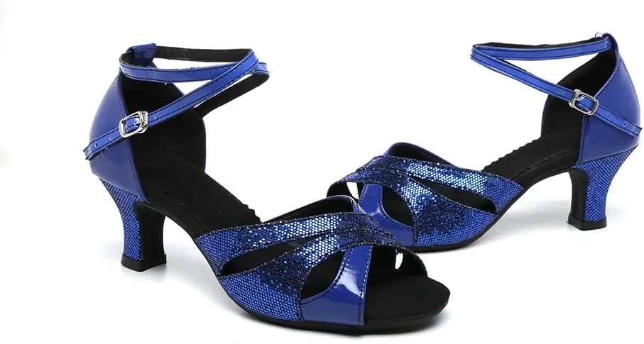 SWDZM Glitter Latin Dance Shoes for Women Salsa Bachata Ballroom Performance Dance Shoes Outdoor