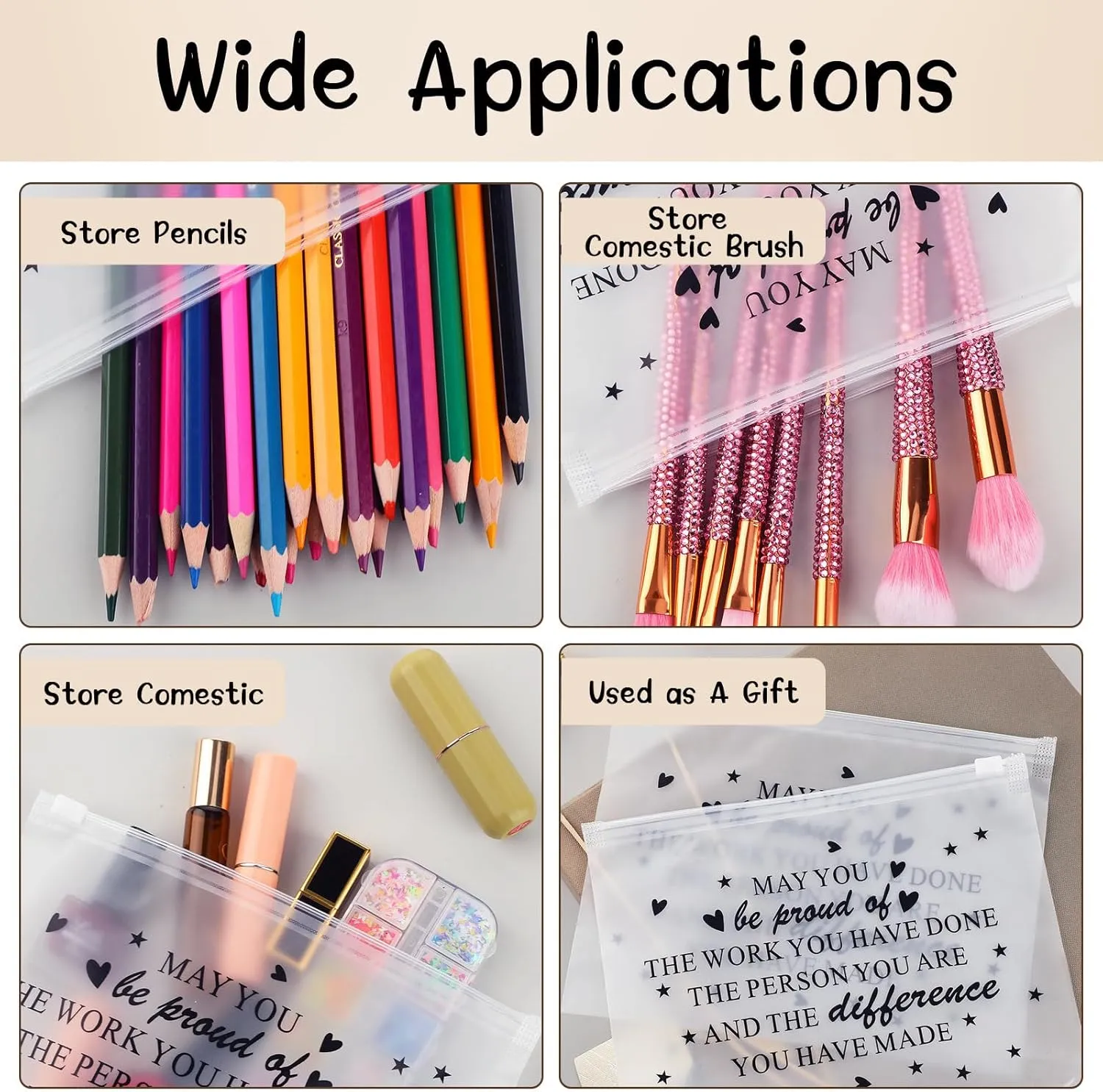 Sweetude 100 Pcs Bulk Inspirational Gifts for Women Worker Nurse Travel Makeup Bags You Are Braver Awesome EVA Cosmetic Toiletry Bag Birthday Mother's Day Gift(Proud,8 x 6 Inch)