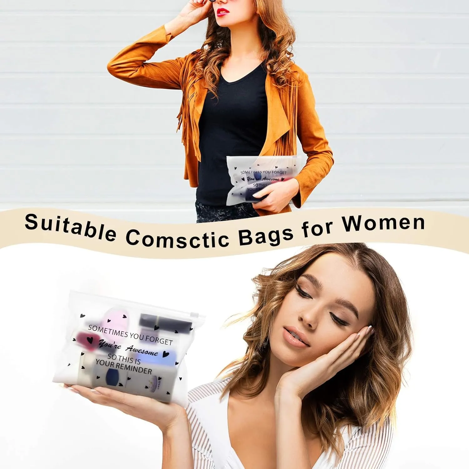 Sweetude 100 Pcs Bulk Inspirational Gifts for Women Worker Nurse Travel Makeup Bags You Are Braver Awesome EVA Cosmetic Toiletry Bag Birthday Mother's Day Gift(You Are Awesome,6 x 4 Inch)