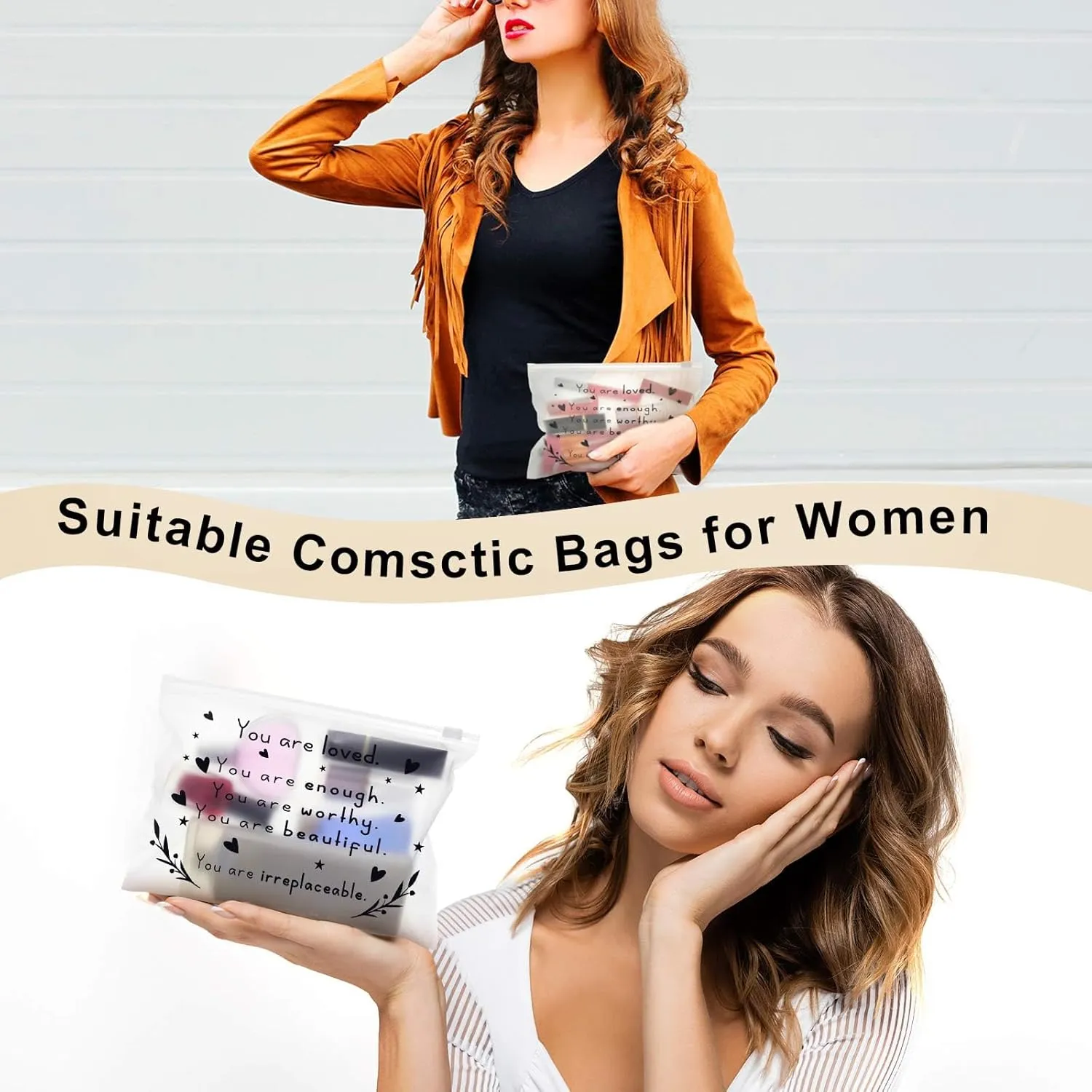 Sweetude 100 Pcs Bulk Inspirational Gifts for Women Worker Nurse Travel Makeup Bags You Are Braver Awesome EVA Cosmetic Toiletry Bag Birthday Mother's Day Gift(You're Loved,8 x 6 Inch)
