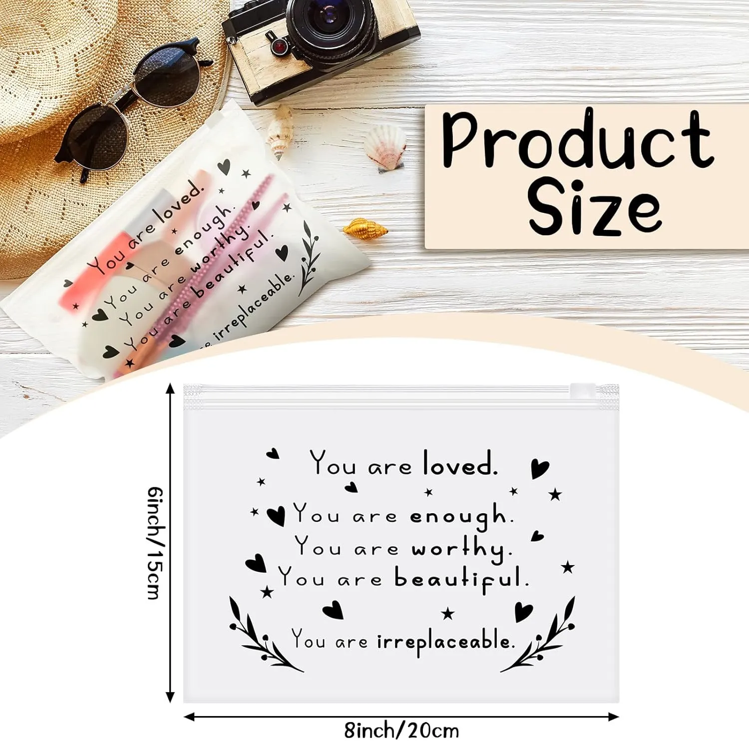 Sweetude 100 Pcs Bulk Inspirational Gifts for Women Worker Nurse Travel Makeup Bags You Are Braver Awesome EVA Cosmetic Toiletry Bag Birthday Mother's Day Gift(You're Loved,8 x 6 Inch)
