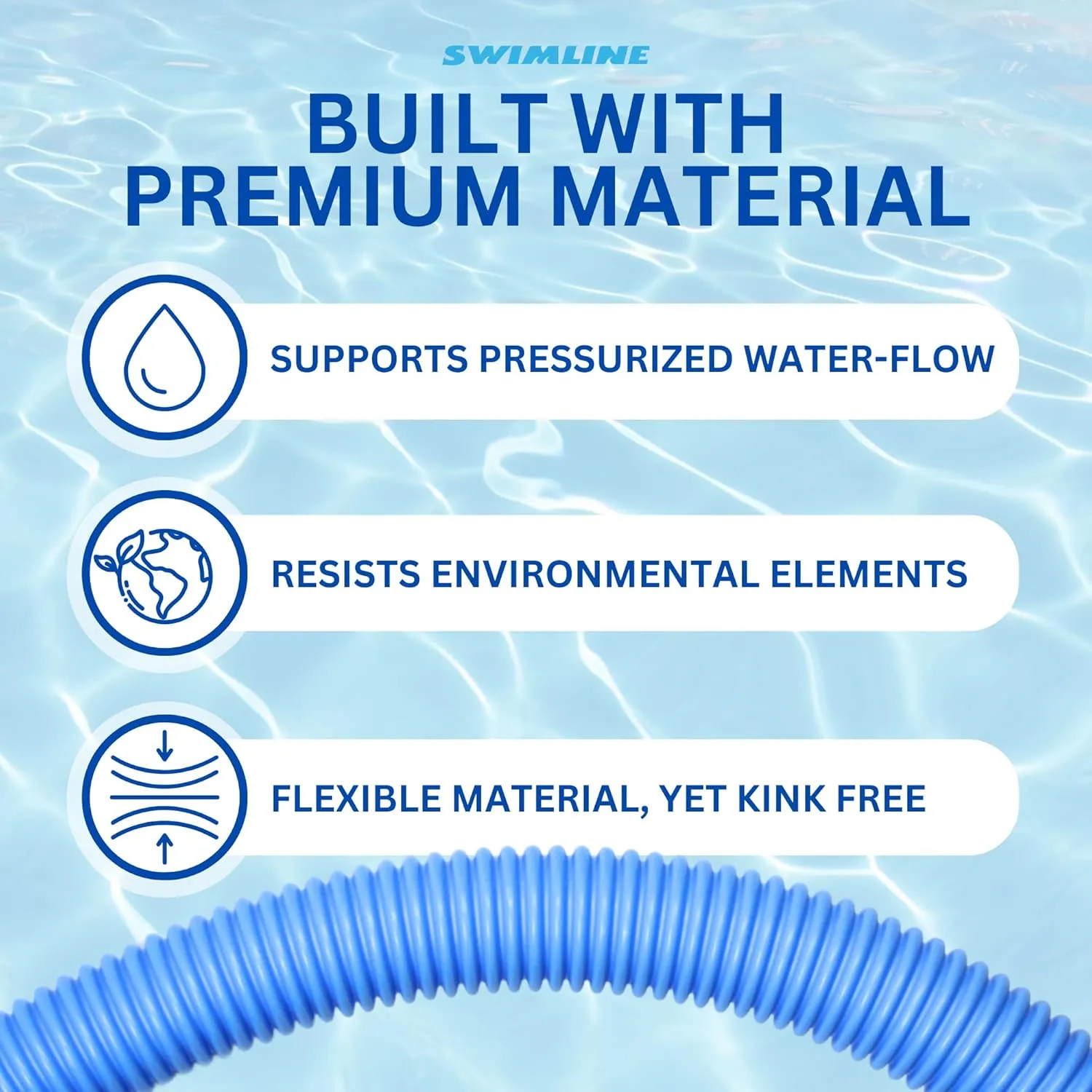 SWIMLINE HYDROTOOLS Swimming Pool Vacuum Hose With Kink-Resistant Swivel Cuff 1.25'' X 18' For Inground Pools - Compatible With Vacuum Heads, Skimmers, Filter Pump Inlets, And Other Pool Accessories