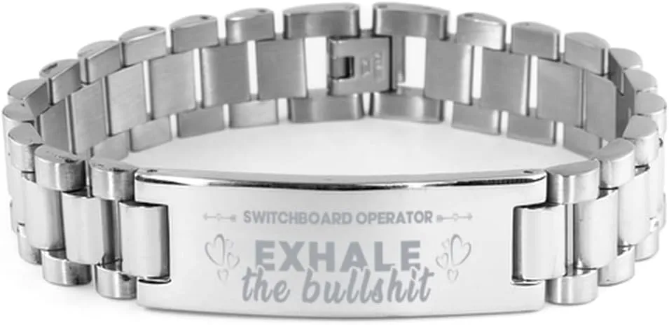 Switchboard Operator Bracelet, Exhale the bullshit, Stainless Steel Courage Inspirational Wristband, Ladder Style