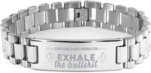 Switchboard Operator Bracelet, Exhale the bullshit, Stainless Steel Courage Inspirational Wristband, Ladder Style