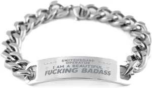 Switchboard Operator Bracelet, I AM A Beautiful Fucking Badass, Cuban Link Chain Necklace, Switchboard Operator Gift