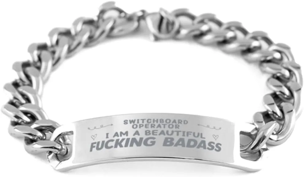 Switchboard Operator Bracelet, I AM A Beautiful Fucking Badass, Cuban Link Chain Necklace, Switchboard Operator Gift