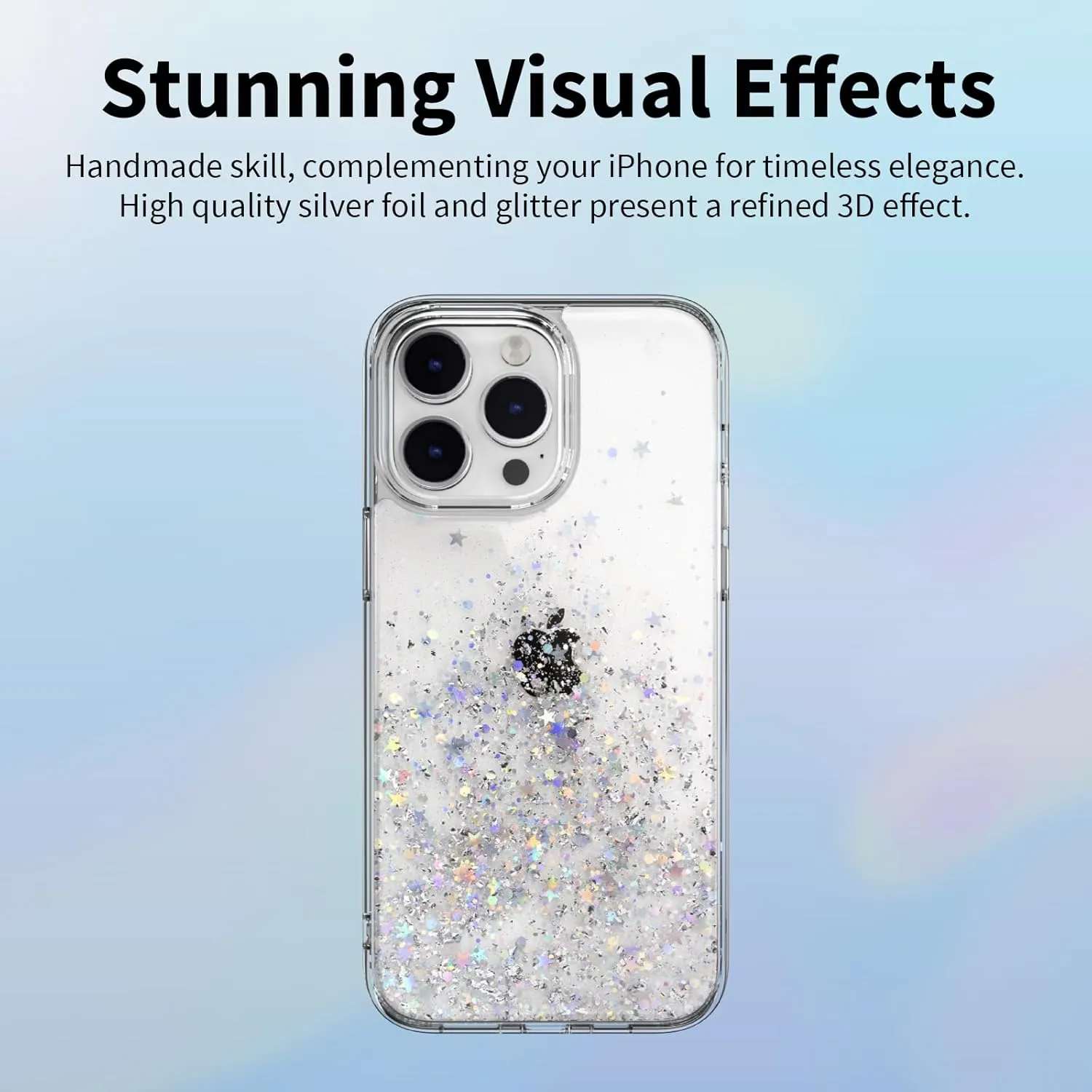 SWITCHEASY Glitter Case Compatible with Phone 15 Pro Max - Cute Case for Women, 6.7" Clear Glitter Case Sparkles Vividly | Starfield - Cosmos Nebula