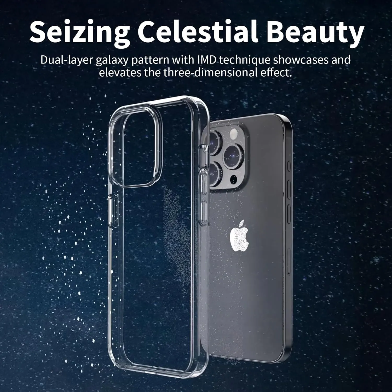 SWITCHEASY Glitter Case Compatible with Phone 15 Pro Max - Cute Case for Women, 6.7" Clear Glitter Case Sparkles Vividly | Starfield - Cosmos Nebula