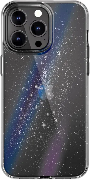 SWITCHEASY Glitter Case Compatible with Phone 15 Pro Max - Cute Case for Women, 6.7" Clear Glitter Case Sparkles Vividly | Starfield - Cosmos Nebula