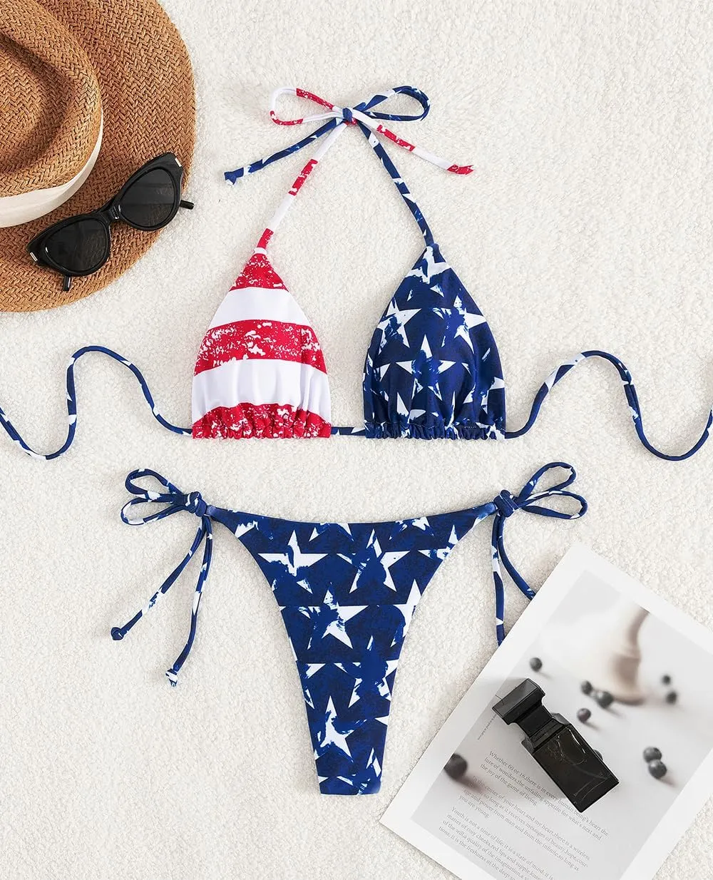 Tainehs Women's Sexy Halter Thong Bikini Tie Two Sides Bottom Triangle Bikini Swimsuits