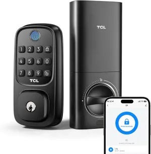 TCL Smart Lock D1, Fingerprint Keyless Entry Front Door Lock with Keypad Deadbolt, Built-in WiFi, Works with Alexa, Easy Installation, App Control, Auto-Lock, Black