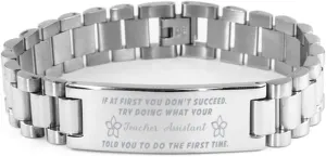 Teacher Assistant Bracelet, If at first you don't succeed, try doing what your athletic trainer told you to do the first time., Stainless Steel Courage Inspirational Wristband, Ladder Style