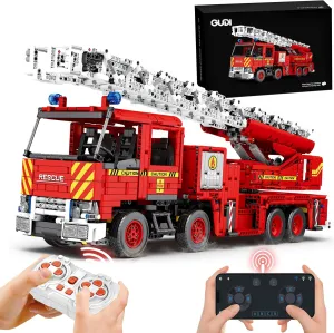 Technic City Ladder Fire Truck Building Blocks Set, APP and Remote Control Fire Station Firetruck Bricks Construction Fire Engine Building Kit Model Gift for Boy and Girl Adults Christmas and Birthday
