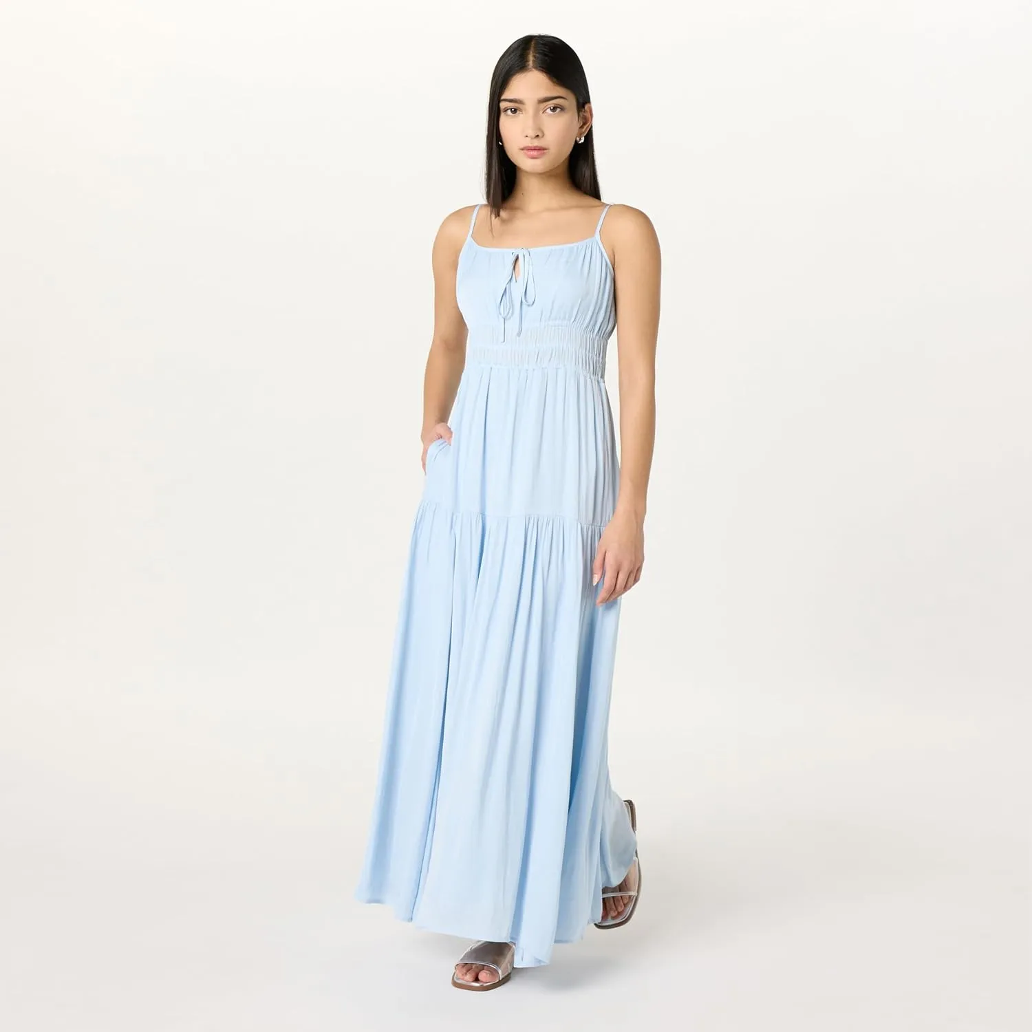The Drop Women's Tavia Tie-Front Tiered Maxi Dress