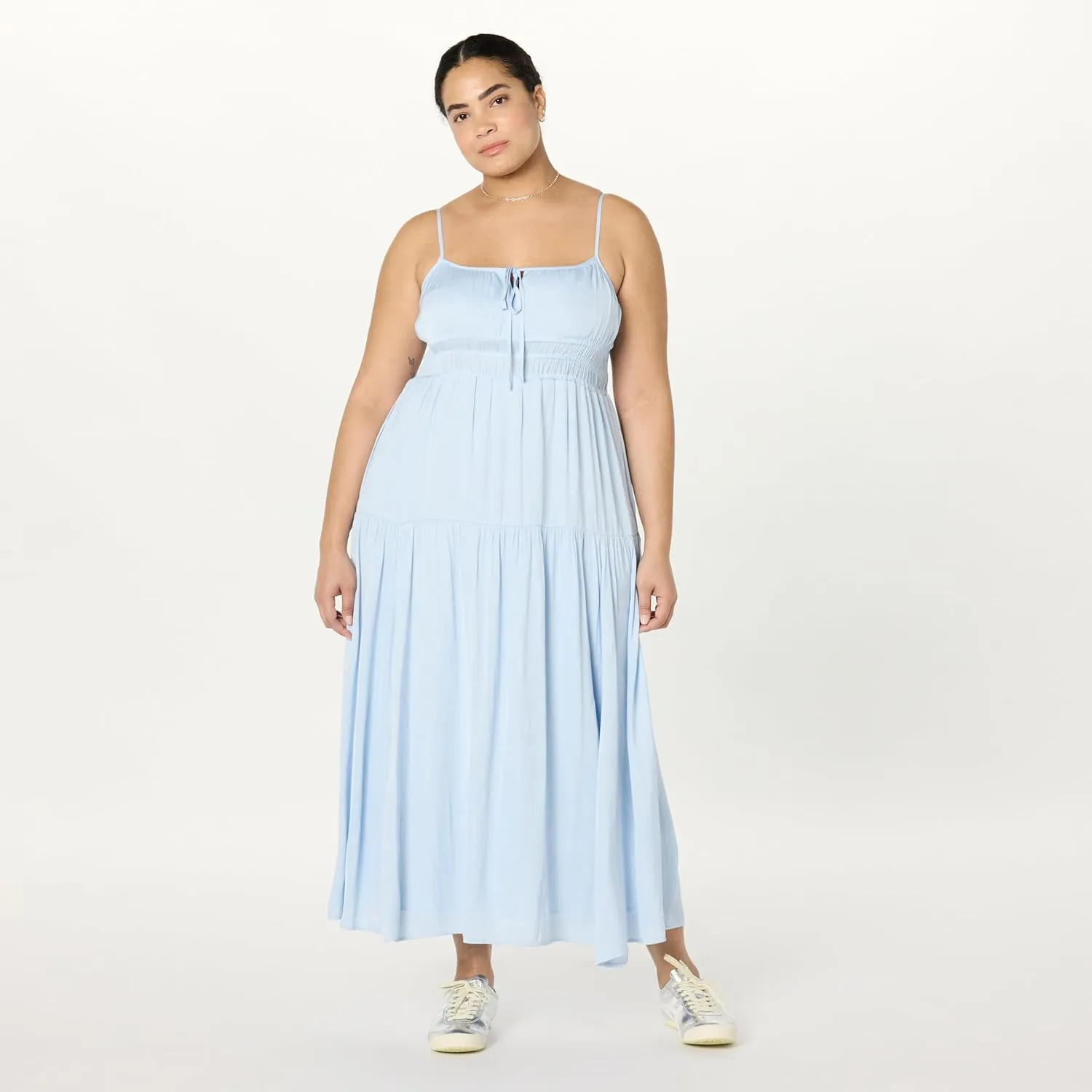 The Drop Women's Tavia Tie-Front Tiered Maxi Dress