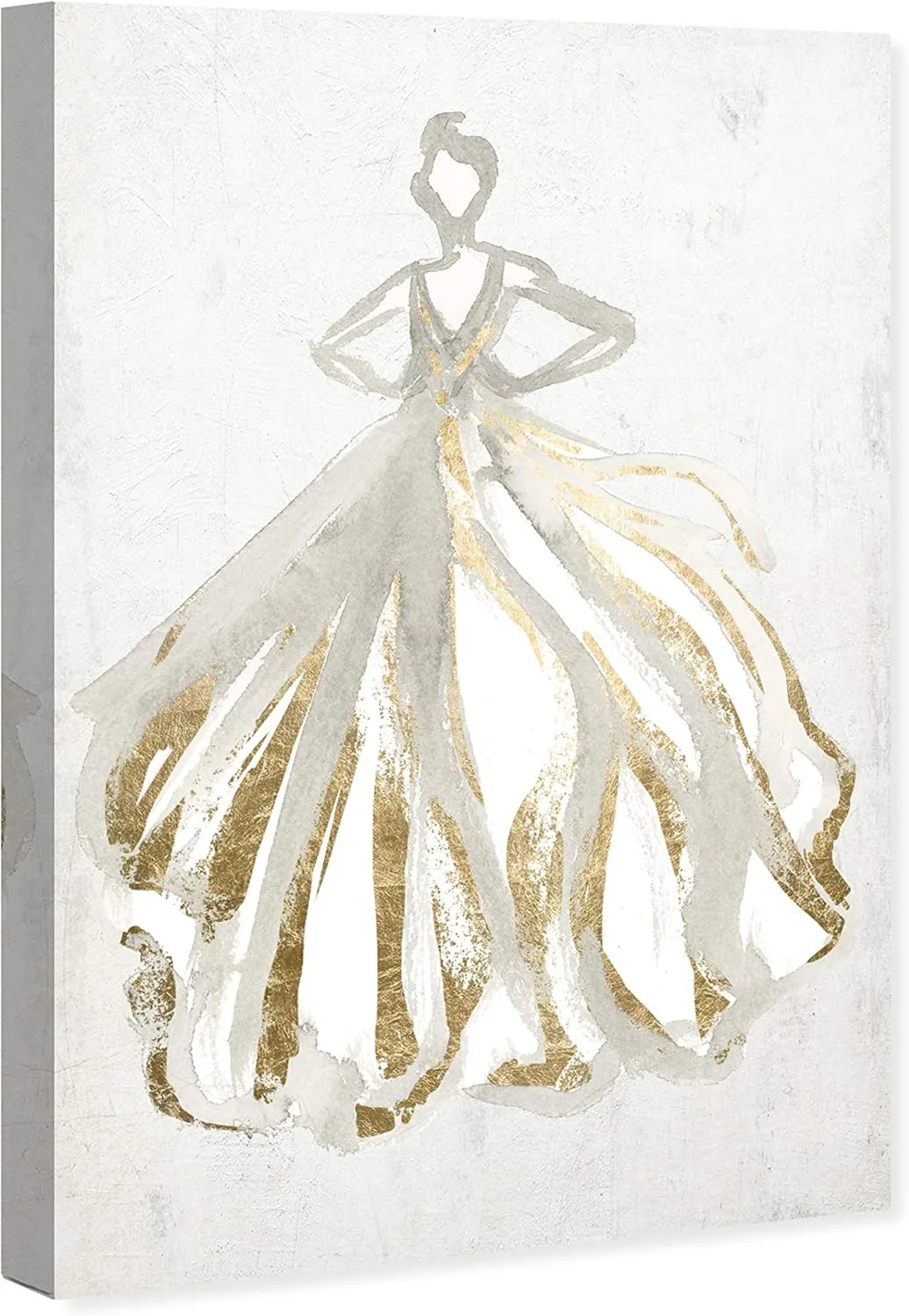 The Oliver Gal Artist Co. Fashion and Glam Wall Art Canvas Prints 'Elegant Dress Flow III' Home Décor, 30 in x 45 in, Gray, Gold