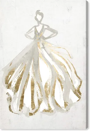 The Oliver Gal Artist Co. Fashion and Glam Wall Art Canvas Prints 'Elegant Dress Flow III' Home Décor, 30 in x 45 in, Gray, Gold