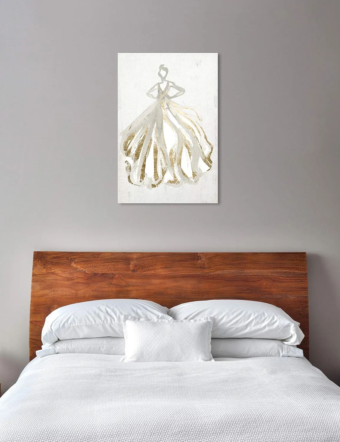 The Oliver Gal Artist Co. Fashion and Glam Wall Art Canvas Prints 'Elegant Dress Flow III' Home Décor, 30 in x 45 in, Gray, Gold