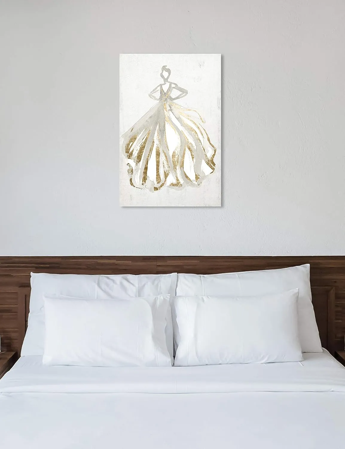 The Oliver Gal Artist Co. Fashion and Glam Wall Art Canvas Prints 'Elegant Dress Flow III' Home Décor, 30 in x 45 in, Gray, Gold