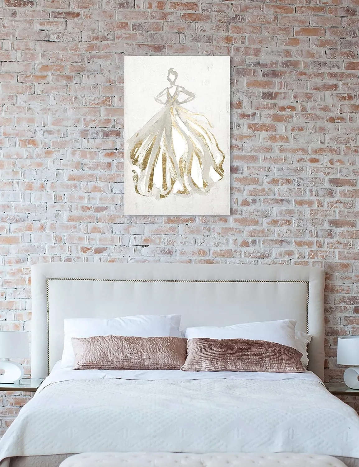 The Oliver Gal Artist Co. Fashion and Glam Wall Art Canvas Prints 'Elegant Dress Flow III' Home Décor, 30 in x 45 in, Gray, Gold