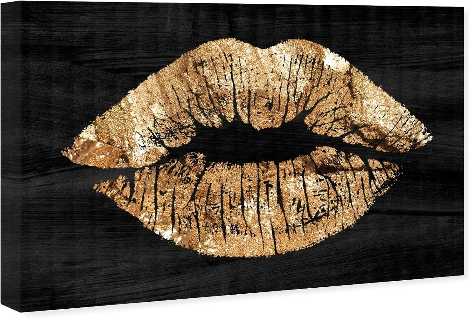 The Oliver Gal Artist Co. Fashion and Glam Wall Art Canvas Prints 'Solid Kiss Night' Home Décor, 15 in x 10 in, Black, Gold