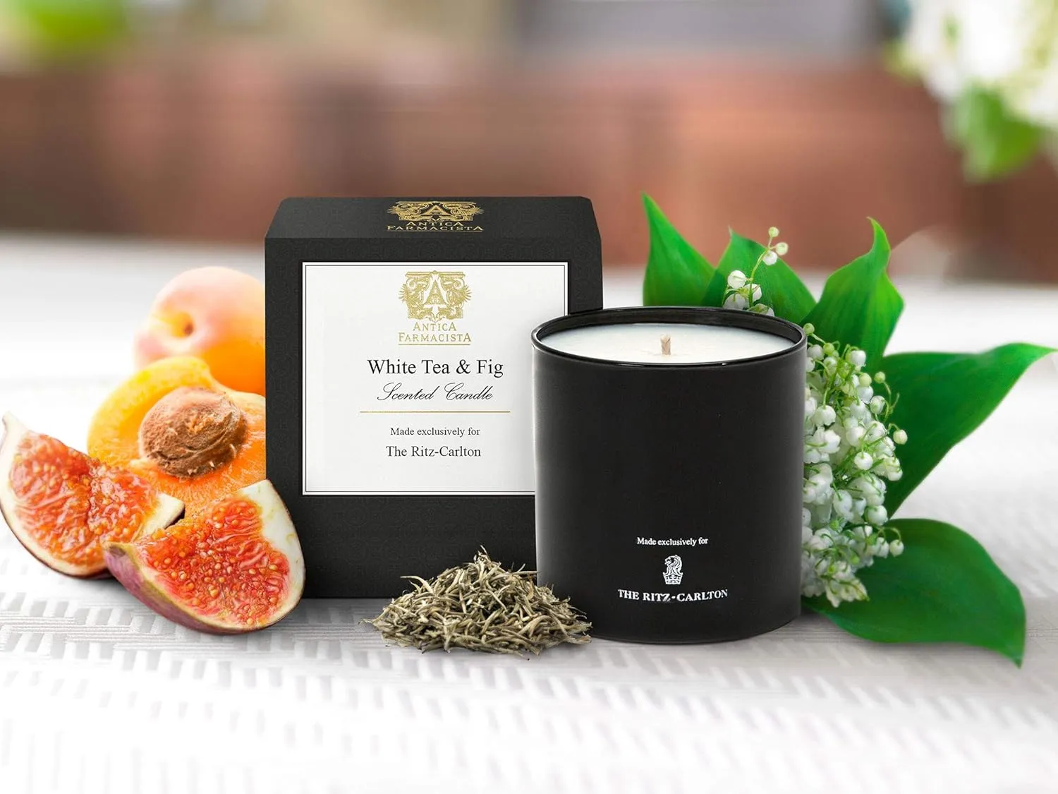 The Ritz-Carlton White Tea & Fig Candle by Antica Farmacista - Notes of White Tea, Succulent Fig and Apricot - 9 oz.