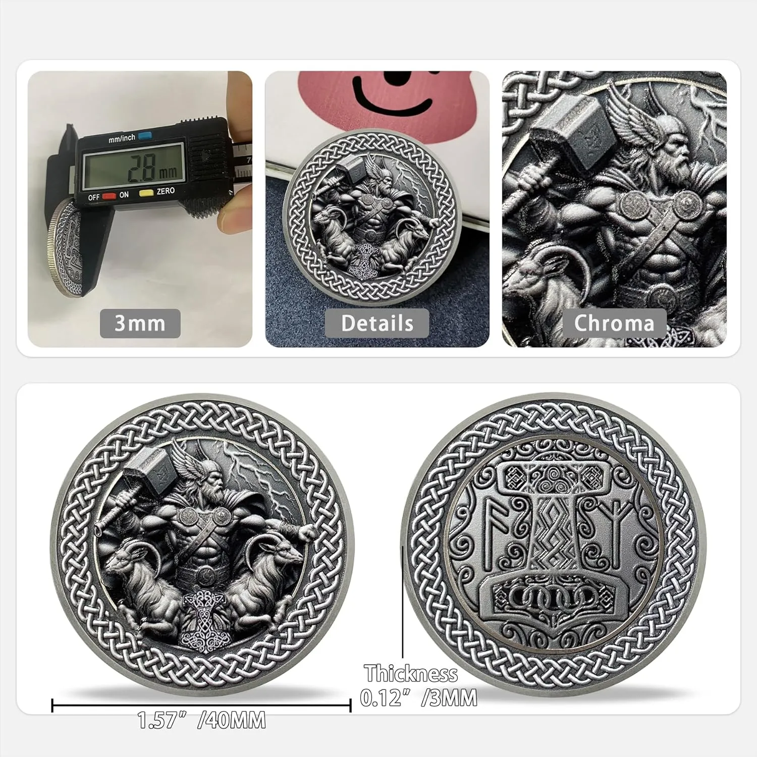 Thor Double Ram Viking Coin Gifts Set | Norse Mythology Thor's Hammer & Double Ram Medallion with Runes | Viking Gifts for Anniversary Month & Year for Men & Women