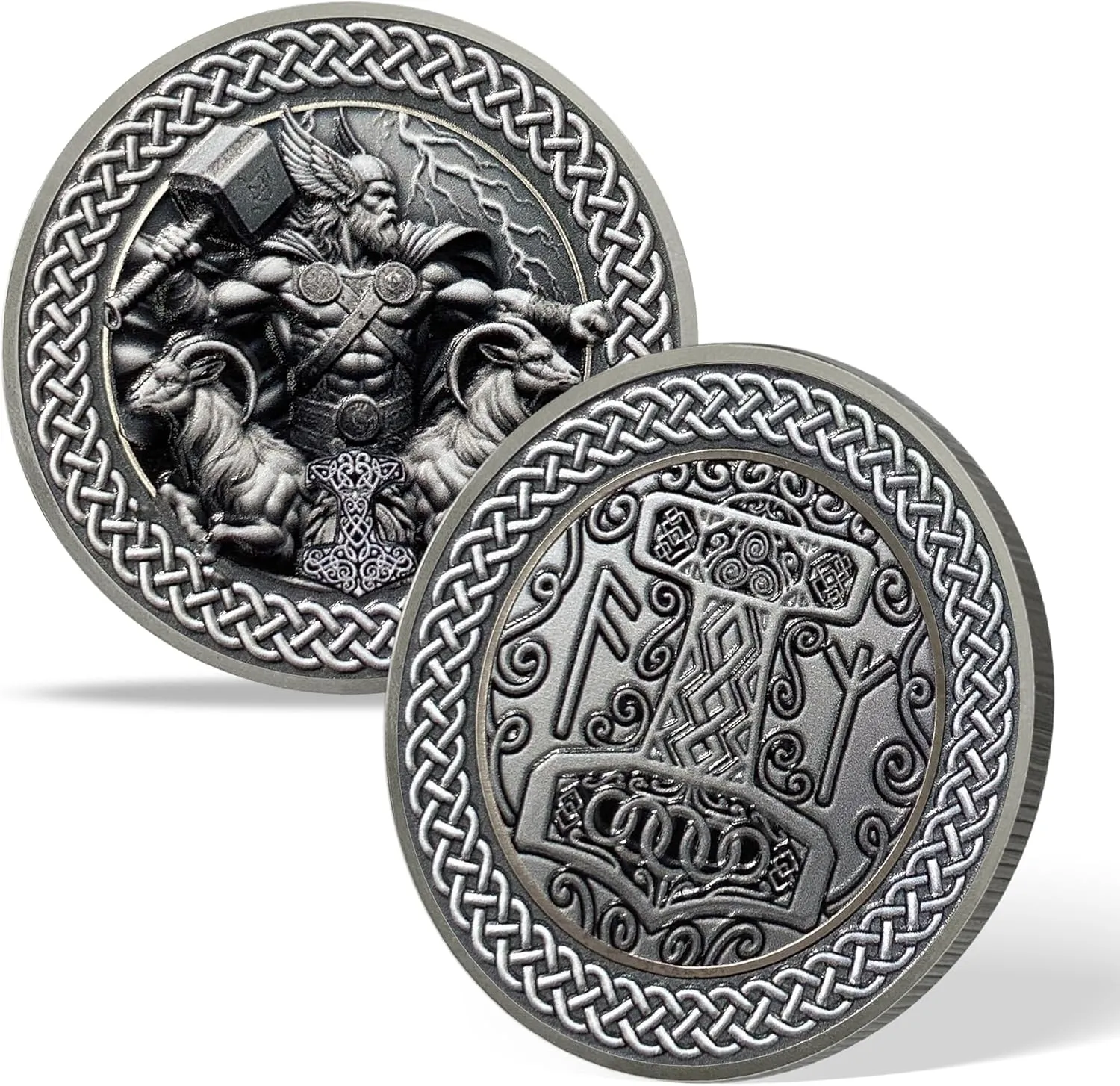 Thor Double Ram Viking Coin Gifts Set | Norse Mythology Thor's Hammer & Double Ram Medallion with Runes | Viking Gifts for Anniversary Month & Year for Men & Women