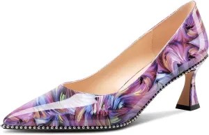 TNYNFBEB Womens Kitten Heel Pointed Toe Pumps Slip-on Sliver Beaded Prom Wedding Dress Basic Classic Patent Leather Summer 2.6 Inches Heels