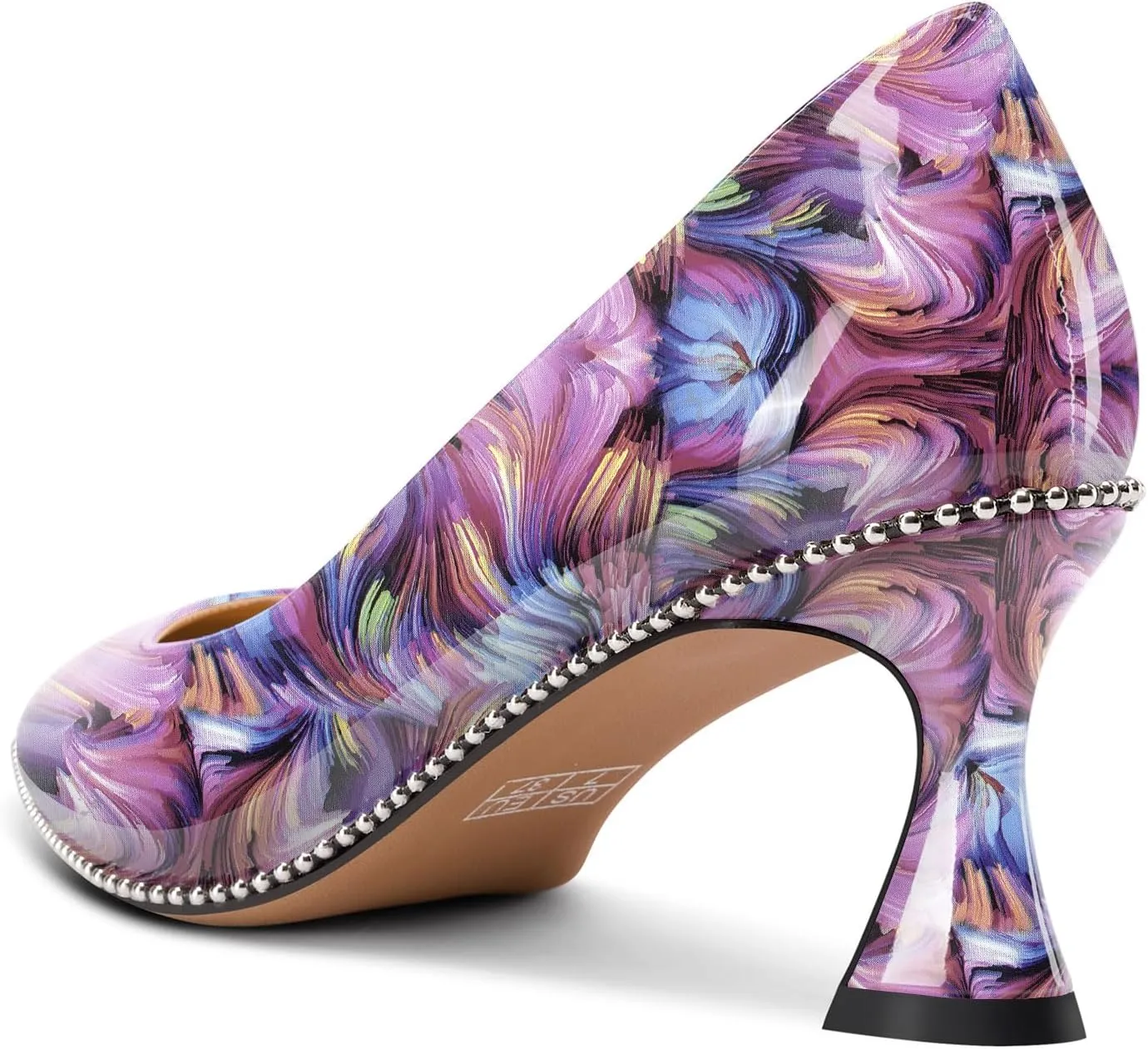 TNYNFBEB Womens Kitten Heel Pointed Toe Pumps Slip-on Sliver Beaded Prom Wedding Dress Basic Classic Patent Leather Summer 2.6 Inches Heels