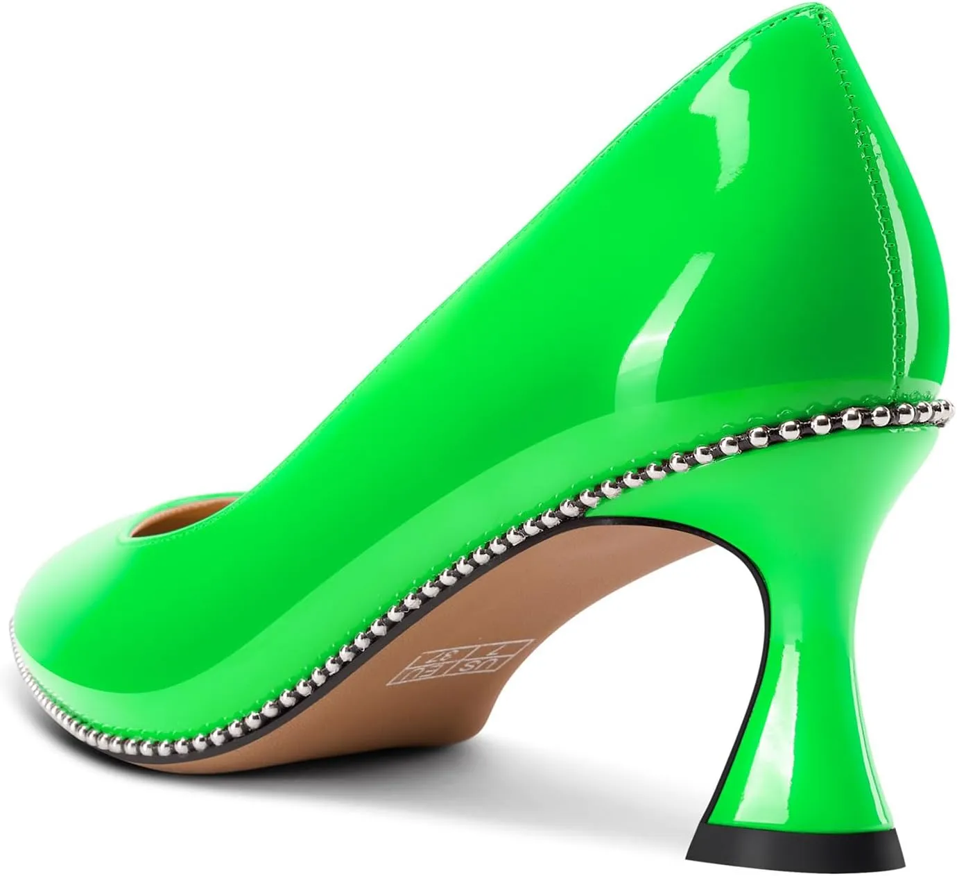 TNYNFBEB Womens Kitten Heel Pointed Toe Pumps Slip-on Sliver Beaded Prom Wedding Dress Basic Classic Patent Leather Summer 2.6 Inches Heels